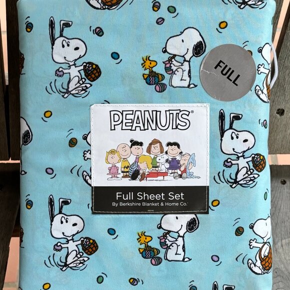 Peanuts Snoopy Full Size Sheet Set - Blue Easter Basket Eggs Woodstock - Picture 3 of 5